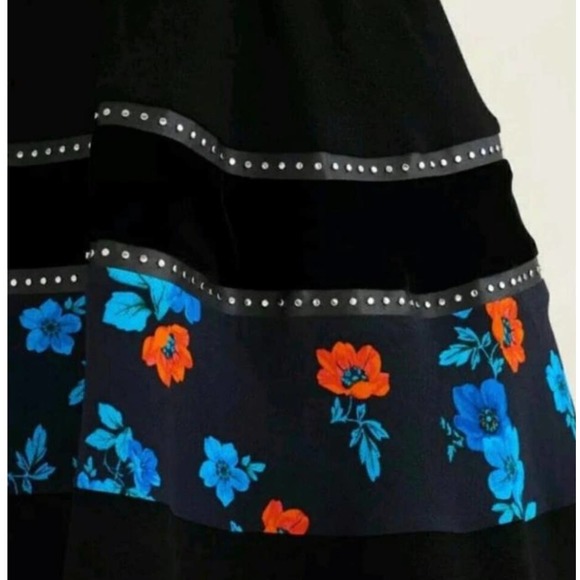 Maje Rafa Ponte Floral Flared Black Velvet Embellished Crepe Mini Dress Small - Picture 4 of 11